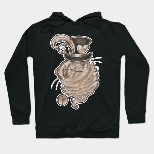 Ferret In Top Hat - White Outlined Version Hoodie by Nat Ewert Art